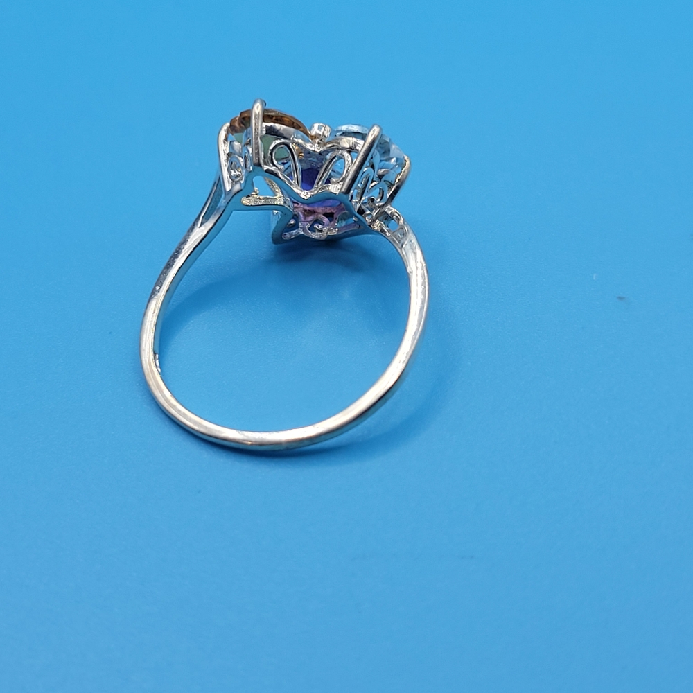 Vintage Sterling Silver STS 3 Gemstone Flower Heart Ring Size 8 - Picture 9 of 12